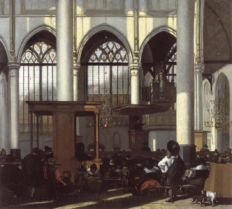 WITTE, Emanuel de The Interior of the Oude Kerk,Amsterdam,During a Sermon Norge oil painting art